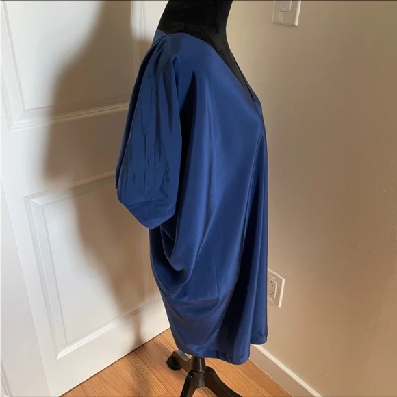 Vince 100% Silk Blue V-Neck Wide Sleeve Mini Length Dress EUC Size Small - Picture 4 of 9